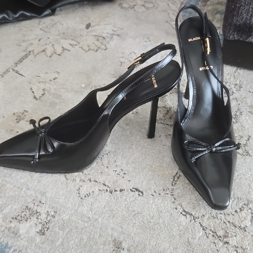 Black Seude Studio Elegant Black Slingback Heels